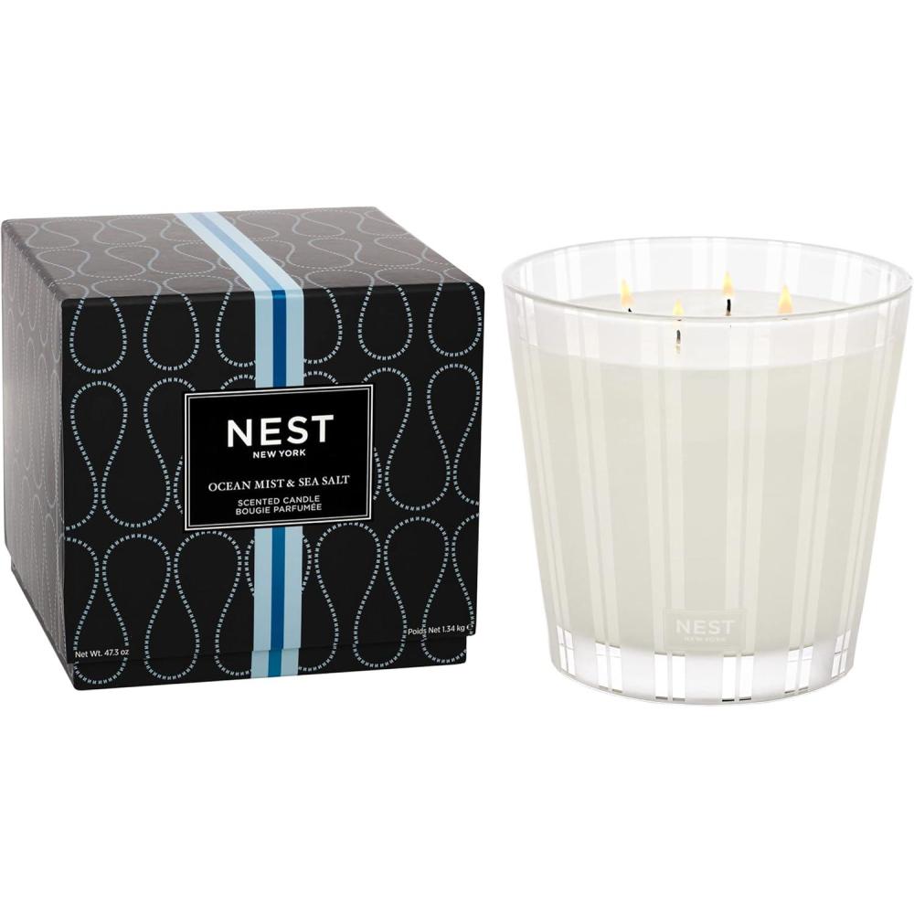 imageNEST New York Scented Luxury 4Wick Candle Ocean Mist ampamp Sea Salt  437 oz  Up to 120Hour Burn Time  Reusable Glass Vessel