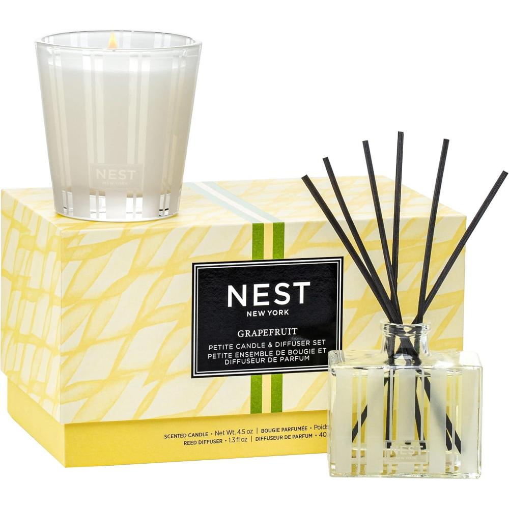imageNEST New York Scented Petite Candle 45 oz ampamp Diffuser 13 fl oz Set Himalayan Salt ampamp Rosewater  Reusable Glass Vessel  Vegan Cruelty FreeGrapefruit
