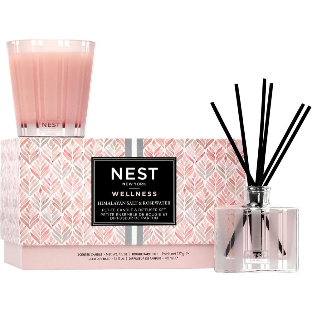 imageNEST New York Scented Petite Candle 45 oz ampamp Diffuser 13 fl oz Set Himalayan Salt ampamp Rosewater  Reusable Glass Vessel  Vegan Cruelty FreeHimalayan Salt  Rosewater