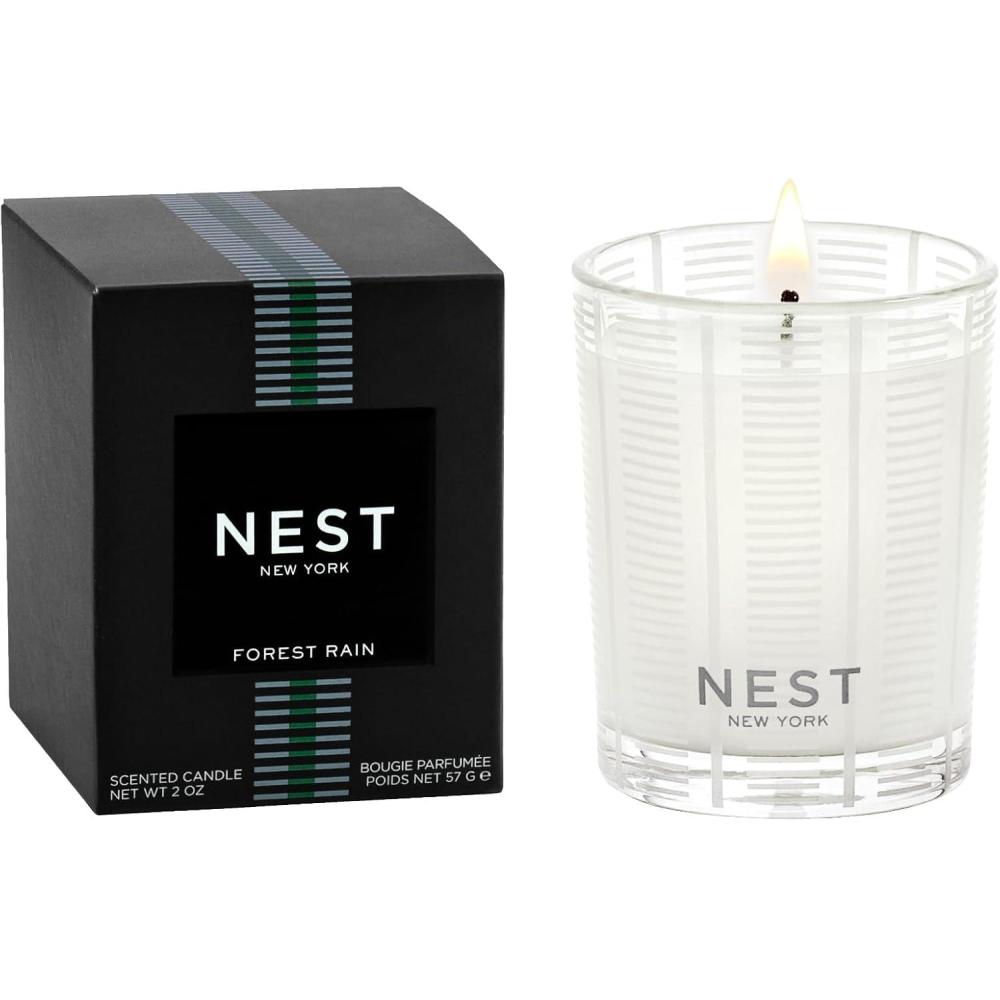 imageNEST New York Scented Votive Candle Amber ampamp Incense  2 oz  Up to 28Hour Burn Time  Reusable Glass VesselForest Rain