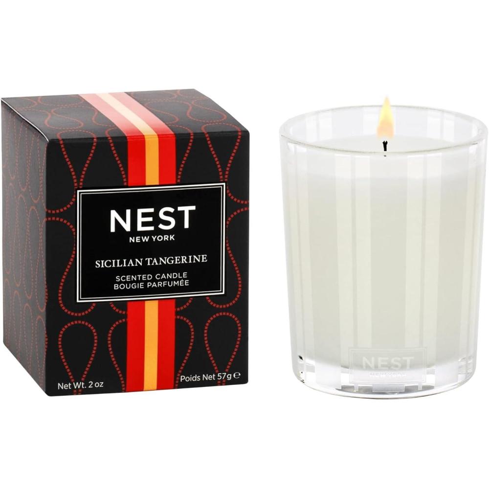 imageNEST New York Scented Votive Candle Amber ampamp Incense  2 oz  Up to 28Hour Burn Time  Reusable Glass VesselSicilian Tangerine