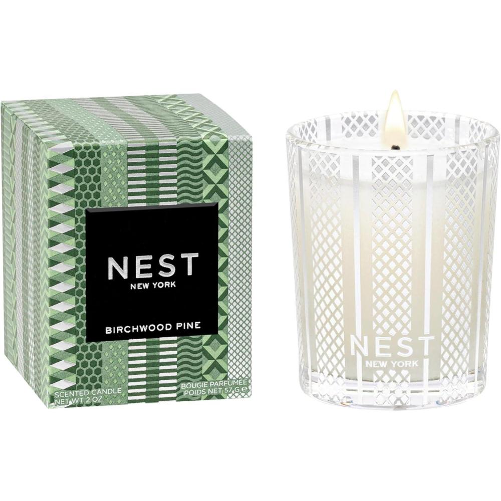 imageNEST New York Scented Votive Candle Holiday  2 oz  Up to 28Hour Burn Time  Reusable Glass VesselBirchwood Pine
