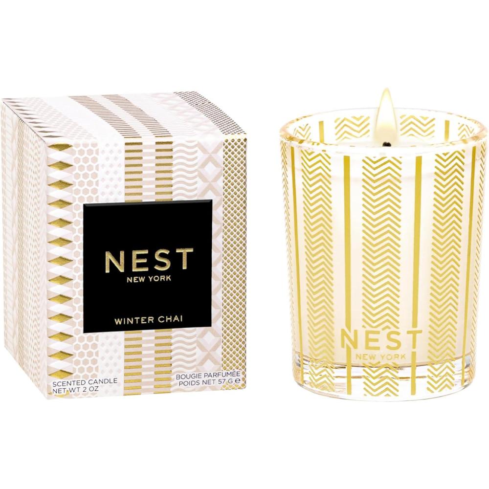 imageNEST New York Scented Votive Candle Holiday  2 oz  Up to 28Hour Burn Time  Reusable Glass VesselWinter Chai