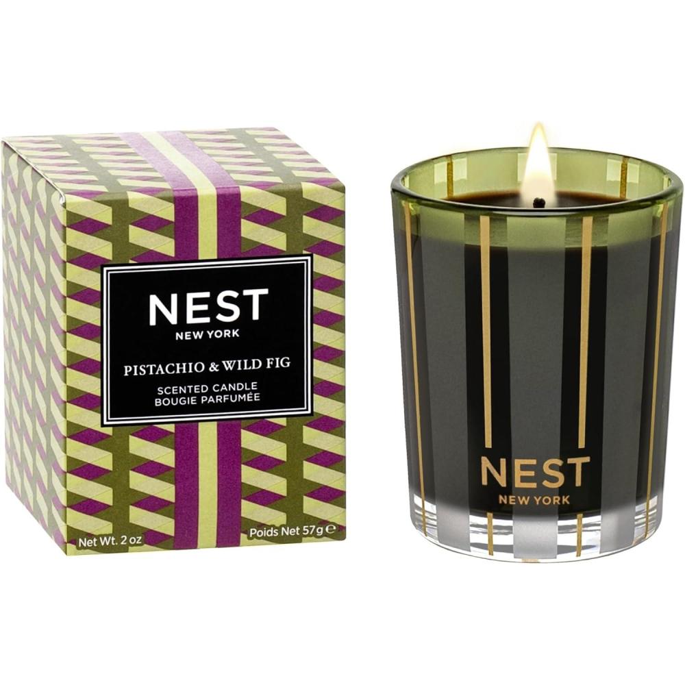 imageNEST New York Scented Votive Candle Pumpkin Chai  2 oz  Up to 28Hour Burn Time  Reusable Glass VesselPistachio  Wild Fig