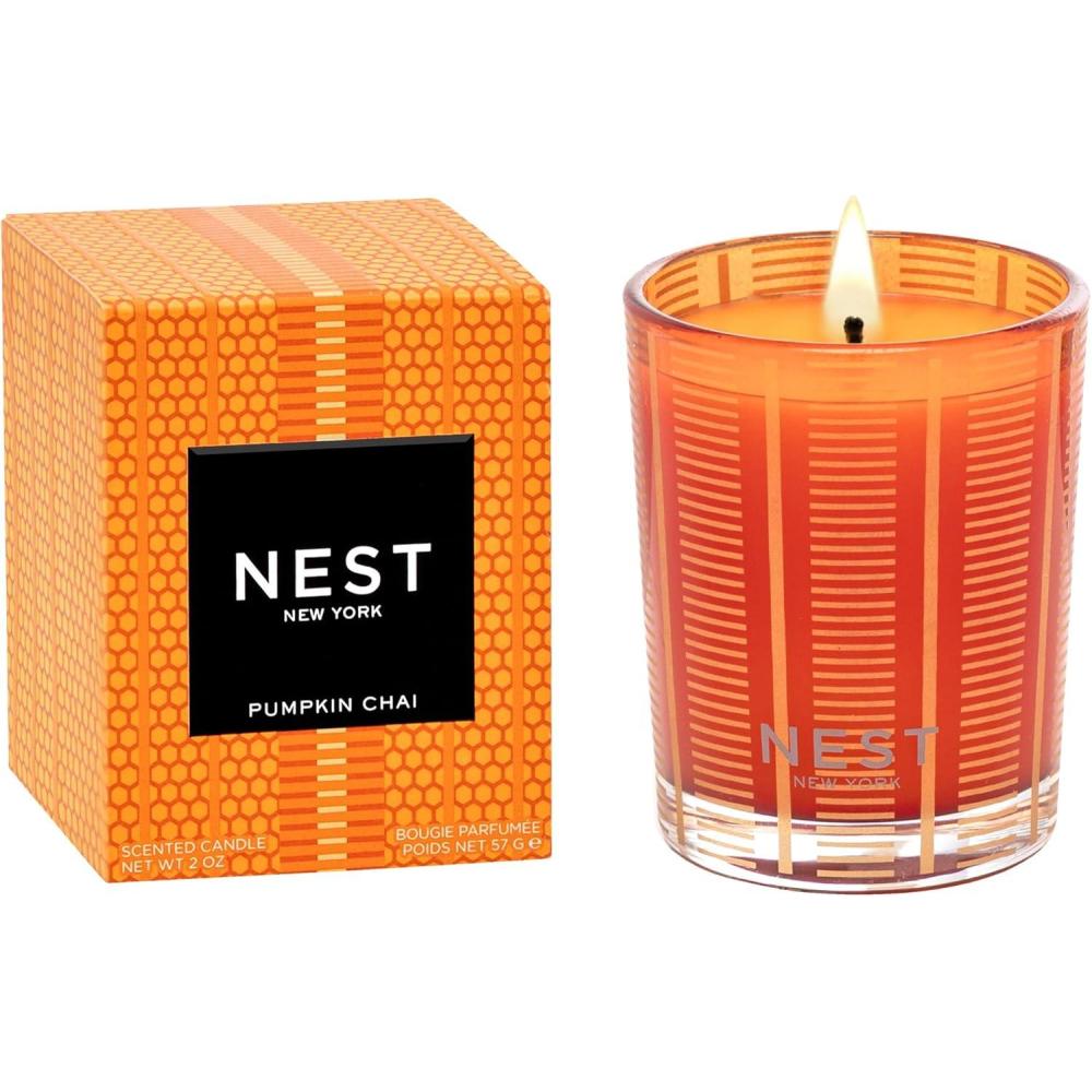 imageNEST New York Scented Votive Candle Pumpkin Chai  2 oz  Up to 28Hour Burn Time  Reusable Glass VesselPumpkin Chai