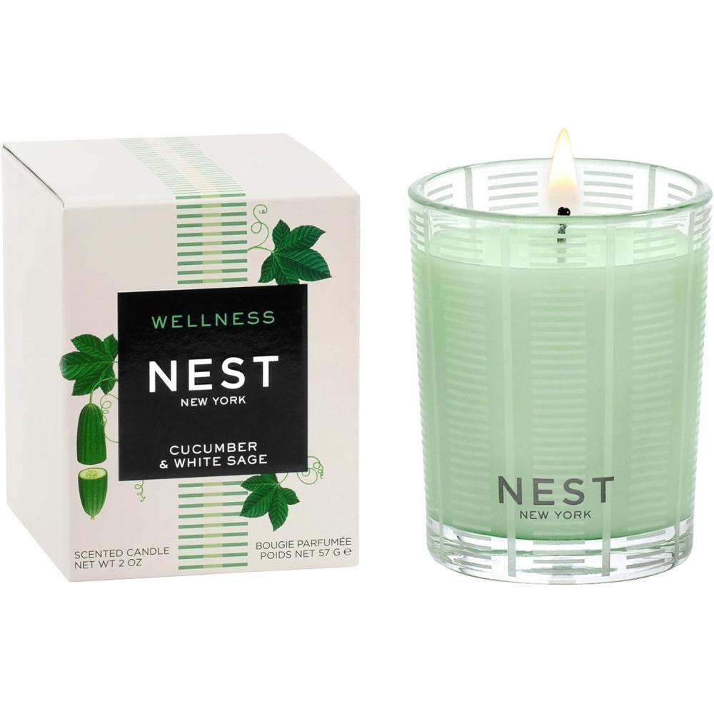 imageNEST New York Scented Votive Candle Wild Mint ampamp Eucalyptus  2 oz  Up to 28Hour Burn Time  Reusable Glass VesselCucumber  White Sage