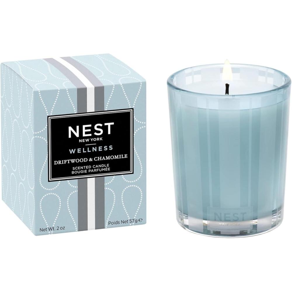 imageNEST New York Scented Votive Candle Wild Mint ampamp Eucalyptus  2 oz  Up to 28Hour Burn Time  Reusable Glass VesselDriftwood  Chamomile