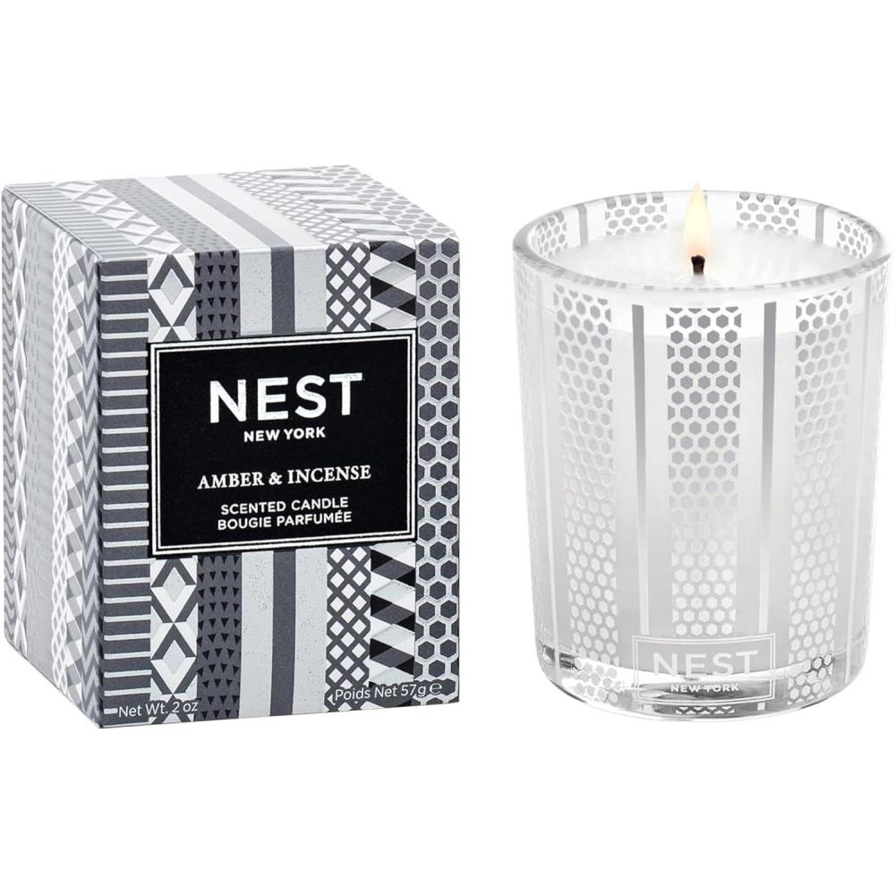 imageNest New York Scented Votive Candle Forest Rain  2 oz  Up to 28Hour Burn Time  Reusable Glass VesselAmber  Incense