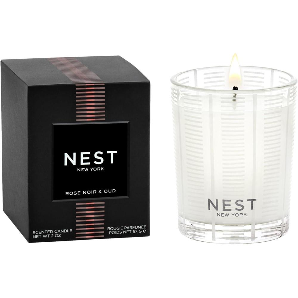 imageNest New York Scented Votive Candle Forest Rain  2 oz  Up to 28Hour Burn Time  Reusable Glass VesselRose Noir  Oud