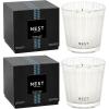 NEST New York Scented 3-Wick Candle Duo – Bamboo & Grapefruit, 21.2 oz, Pack of 2 – Up to 100-Hour Burn Time – Reusable Glass Vessel(Ocean Mist & Sea Salt)