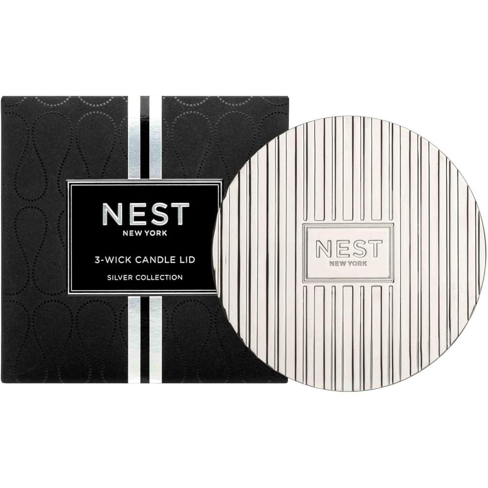 imageNEST New York Silver Classic Candle Lid  Preserves Candles Fragrance ampamp Wax Surface  Designed Exclusively for NEST New York Candles3Wick