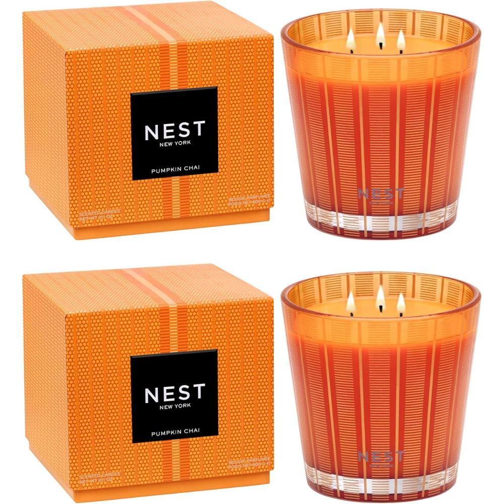 imageNEST New York Scented 3Wick Candle Pumpkin Chai  212 oz Pack of 2  Up to 100Hour Burn Time Each  Reusable Glass VesselPumpkin Chai