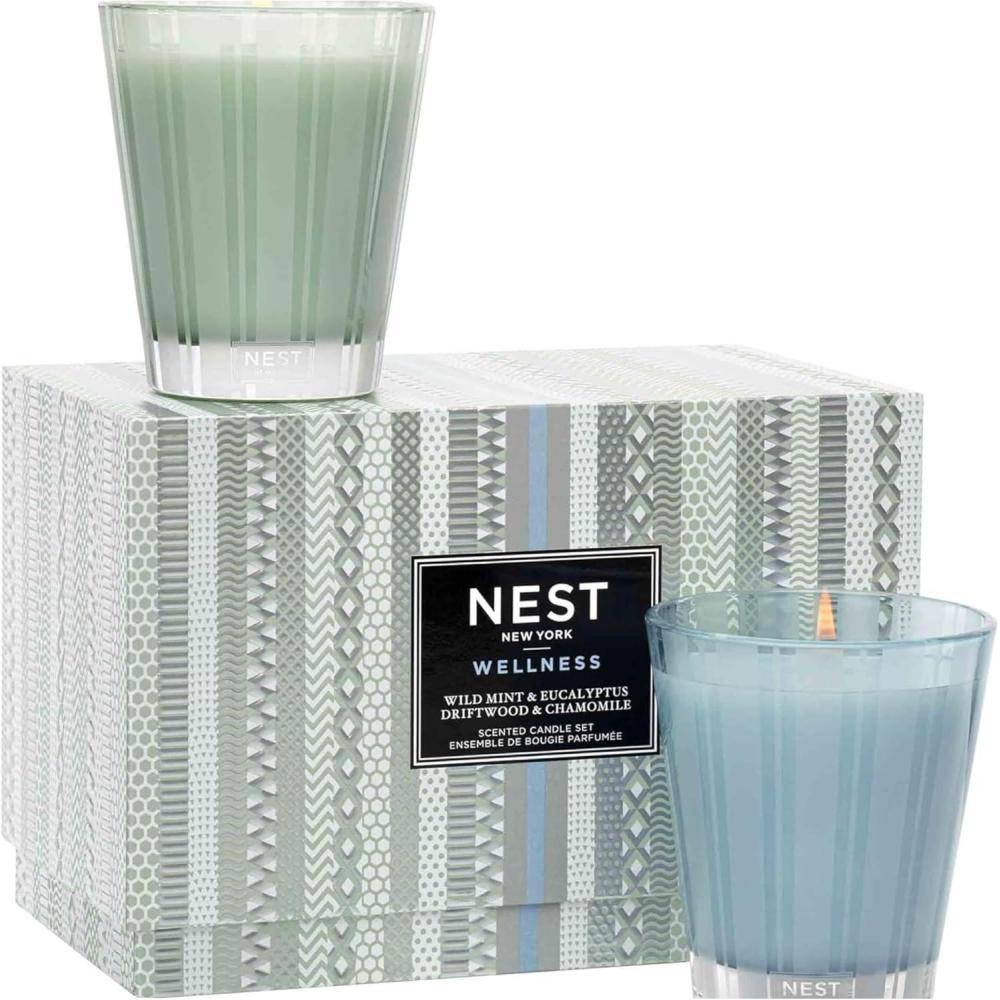 imageNEST New York Wellness Scented Classic Candle Set  Includes Wild Mint ampamp Eucalyptus 81 oz and Driftwood ampamp Chamomile 81 oz  Up to 60Hour Burn Time  Reusable Glass Vessel