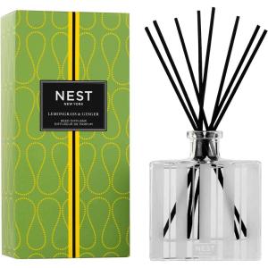 NEST New York Reed Diffuser, Lemongrass & Ginger – 5.9 fl oz – Fragrance for Up to 90 Days – Reusable, Refillable Glass Holder – Includes 8 All-Natural Reed Sticks – Flame Free